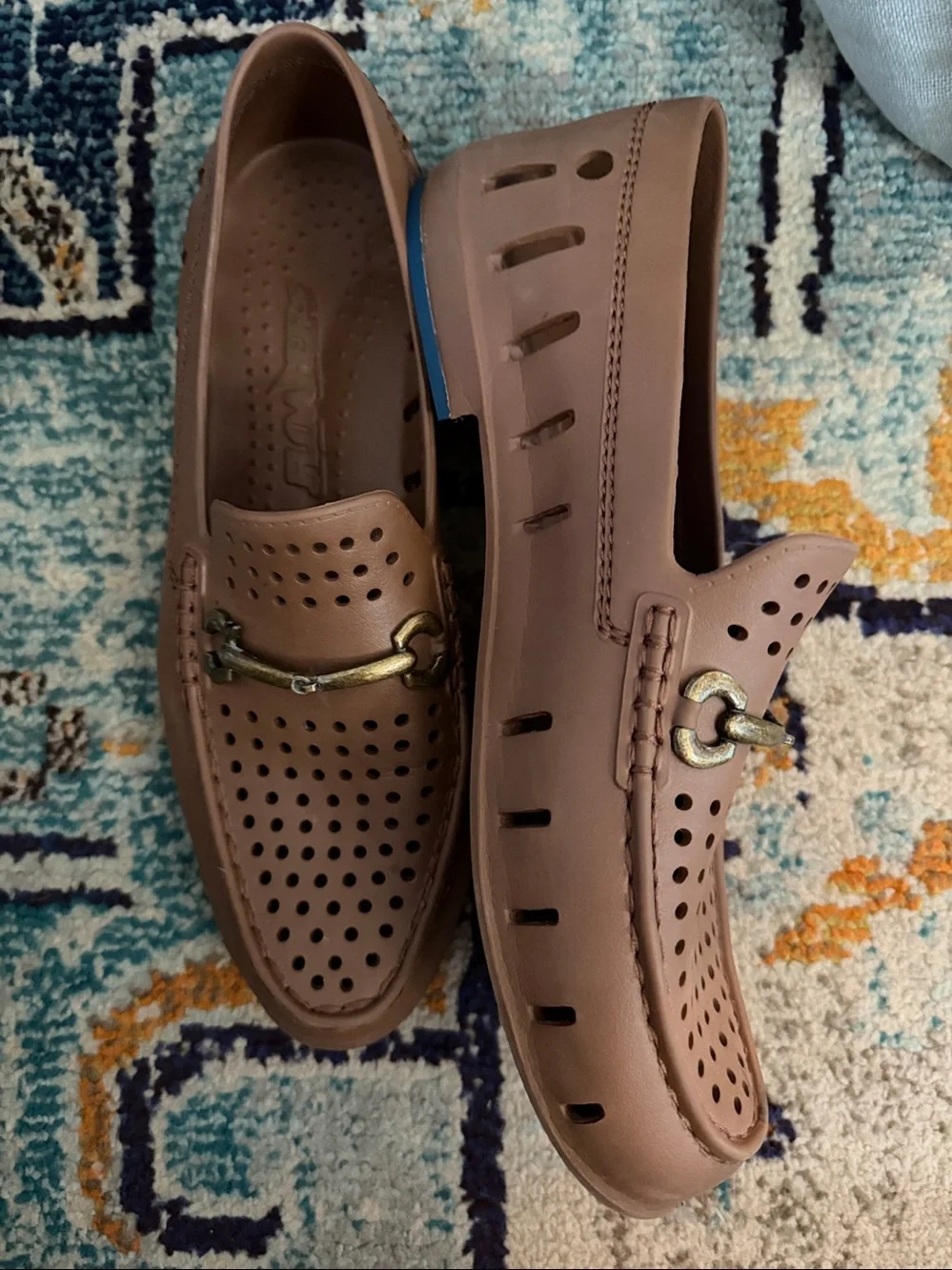 Men's Perforated Slip-On Loafers in Tan with Gold Bit